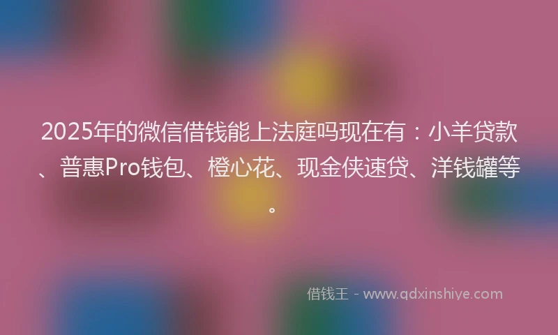2025年的微信借钱能上法庭吗现在有：小羊贷款、普惠Pro钱包、橙心花、现金侠速贷、洋钱罐等。