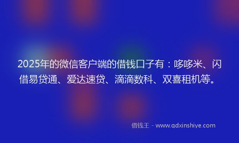 2025年的微信客户端的借钱口子有：哆哆米、闪借易贷通、爱达速贷、滴滴数科、双喜租机等。