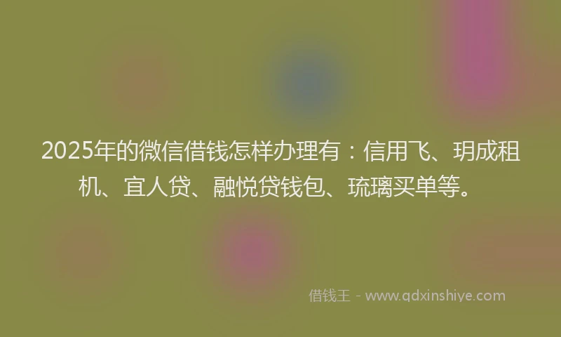 2025年的微信借钱怎样办理有：信用飞、玥成租机、宜人贷、融悦贷钱包、琉璃买单等。