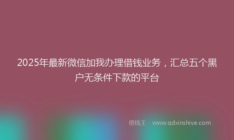 2025年最新微信加我办理借钱业务，汇总五个黑户无条件下款的平台