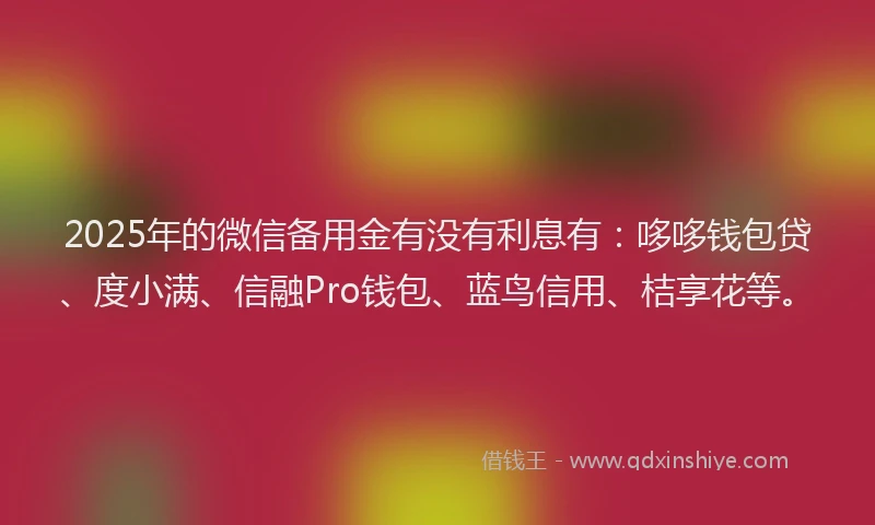2025年的微信备用金有没有利息有：哆哆钱包贷、度小满、信融Pro钱包、蓝鸟信用、桔享花等。