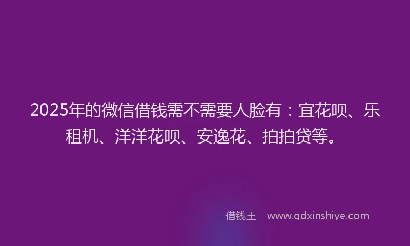 2025年的微信借钱需不需要人脸有：宜花呗、乐租机、洋洋花呗、安逸花、拍拍贷等。