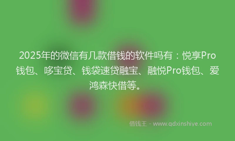2025年的微信有几款借钱的软件吗有：悦享Pro钱包、哆宝贷、钱袋速贷融宝、融悦Pro钱包、爱鸿森快借等。