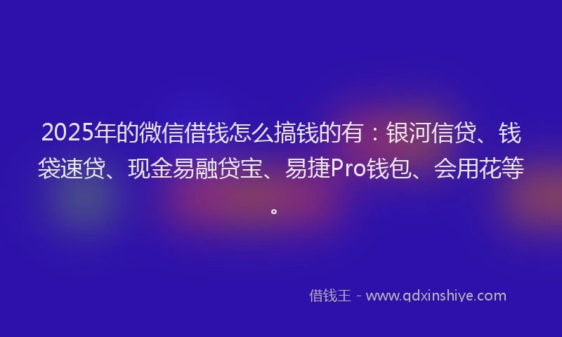 2025年的微信借钱怎么搞钱的有：银河信贷、钱袋速贷、现金易融贷宝、易捷Pro钱包、会用花等。