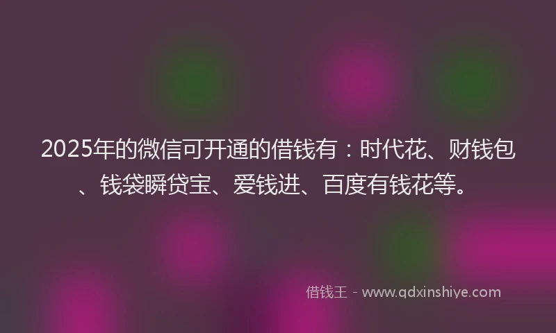 2025年的微信可开通的借钱有：时代花、财钱包、钱袋瞬贷宝、爱钱进、百度有钱花等。