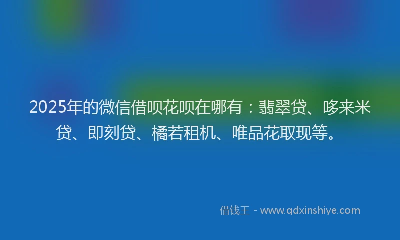 2025年的微信借呗花呗在哪有：翡翠贷、哆来米贷、即刻贷、橘若租机、唯品花取现等。