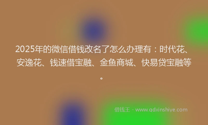 2025年的微信借钱改名了怎么办理有：时代花、安逸花、钱速借宝融、金鱼商城、快易贷宝融等。