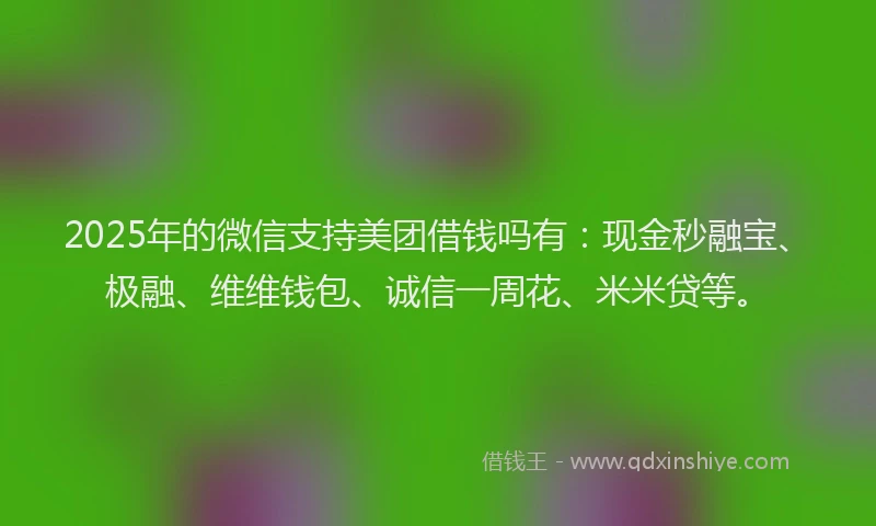 2025年的微信支持美团借钱吗有：现金秒融宝、极融、维维钱包、诚信一周花、米米贷等。