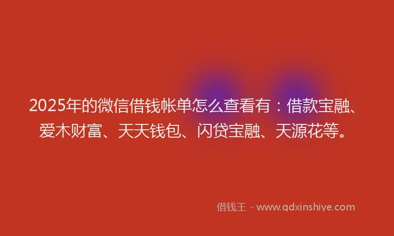 2025年的微信借钱帐单怎么查看有：借款宝融、爱木财富、天天钱包、闪贷宝融、天源花等。