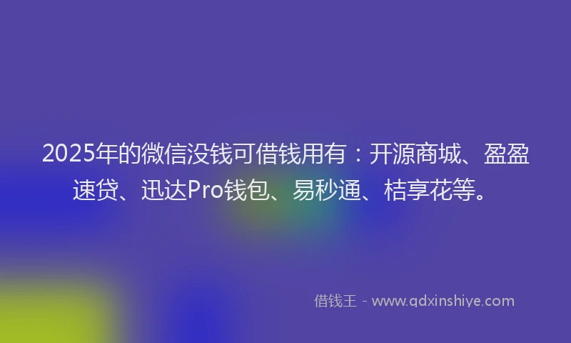 2025年的微信没钱可借钱用有：开源商城、盈盈速贷、迅达Pro钱包、易秒通、桔享花等。