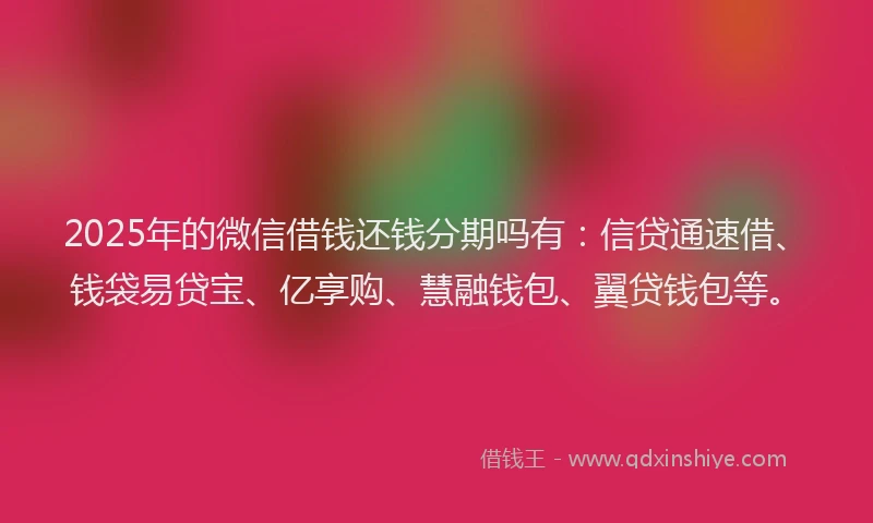 2025年的微信借钱还钱分期吗有：信贷通速借、钱袋易贷宝、亿享购、慧融钱包、翼贷钱包等。