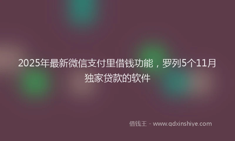 2025年最新微信支付里借钱功能，罗列5个11月独家贷款的软件