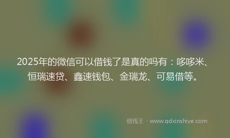 2025年的微信可以借钱了是真的吗有：哆哆米、恒瑞速贷、鑫速钱包、金瑞龙、可易借等。