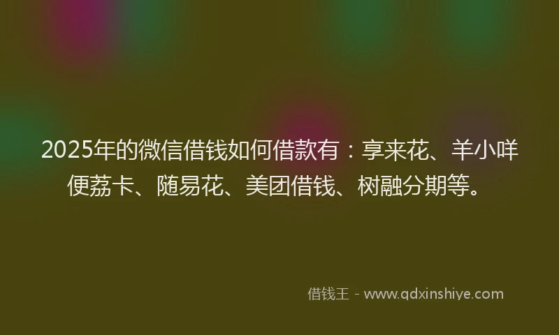 2025年的微信借钱如何借款有：享来花、羊小咩便荔卡、随易花、美团借钱、树融分期等。