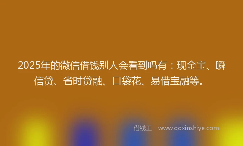2025年的微信借钱别人会看到吗有：现金宝、瞬信贷、省时贷融、口袋花、易借宝融等。