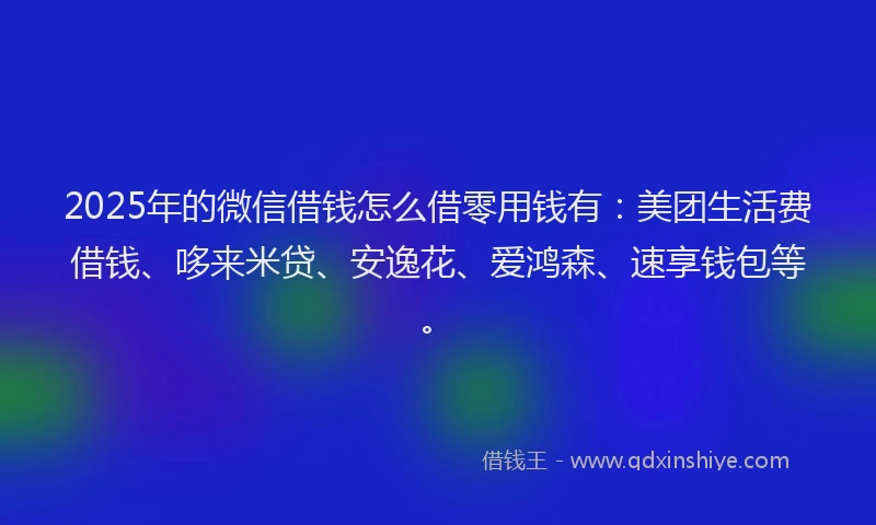 2025年的微信借钱怎么借零用钱有：美团生活费借钱、哆来米贷、安逸花、爱鸿森、速享钱包等。