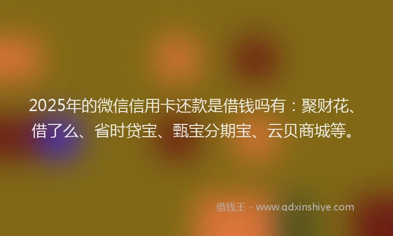 2025年的微信信用卡还款是借钱吗有：聚财花、借了么、省时贷宝、甄宝分期宝、云贝商城等。