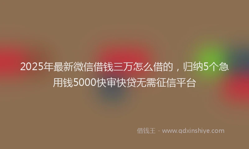 2025年最新微信借钱三万怎么借的，归纳5个急用钱5000快审快贷无需征信平台