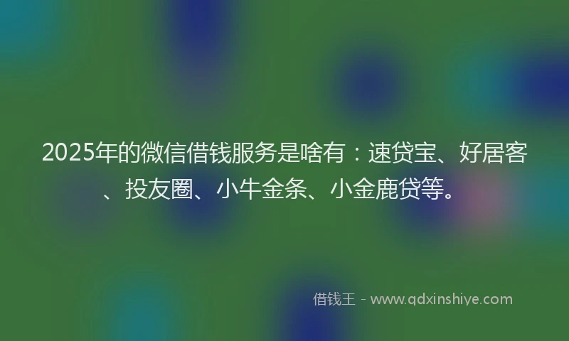 2025年的微信借钱服务是啥有：速贷宝、好居客、投友圈、小牛金条、小金鹿贷等。