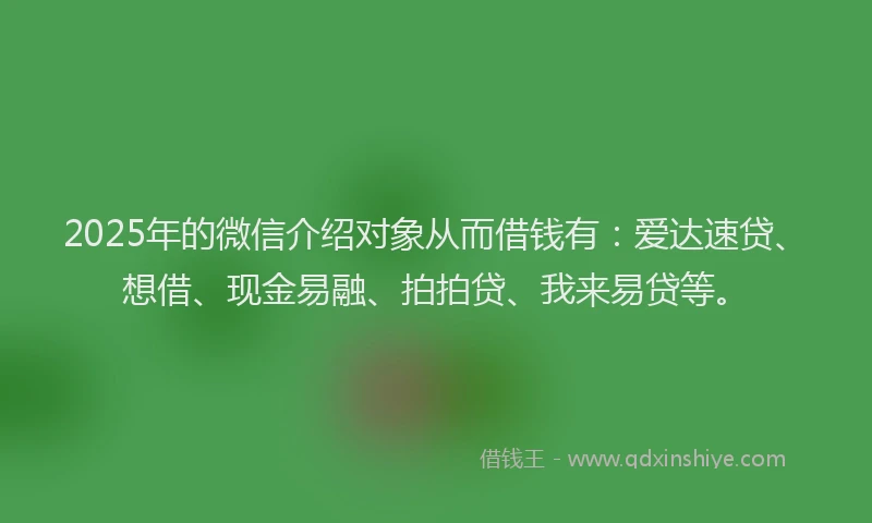 2025年的微信介绍对象从而借钱有：爱达速贷、想借、现金易融、拍拍贷、我来易贷等。