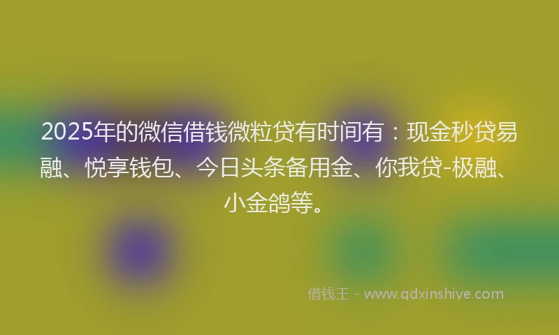 2025年的微信借钱微粒贷有时间有：现金秒贷易融、悦享钱包、今日头条备用金、你我贷-极融、小金鸽等。
