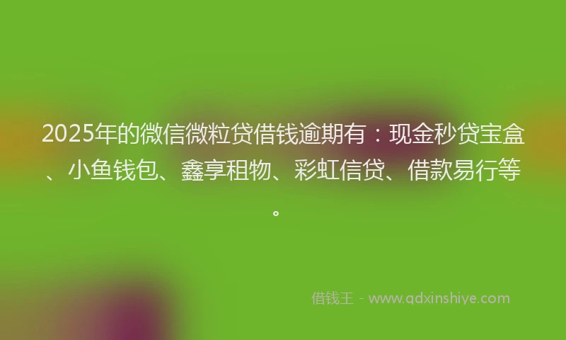 2025年的微信微粒贷借钱逾期有：现金秒贷宝盒、小鱼钱包、鑫享租物、彩虹信贷、借款易行等。