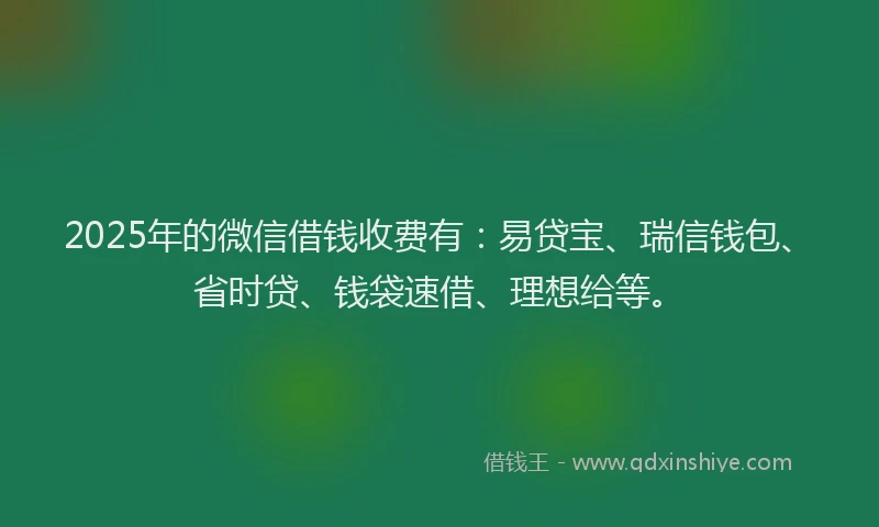2025年的微信借钱收费有：易贷宝、瑞信钱包、省时贷、钱袋速借、理想给等。