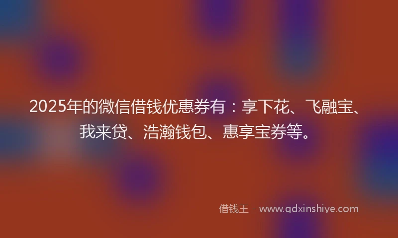 2025年的微信借钱优惠券有：享下花、飞融宝、我来贷、浩瀚钱包、惠享宝券等。