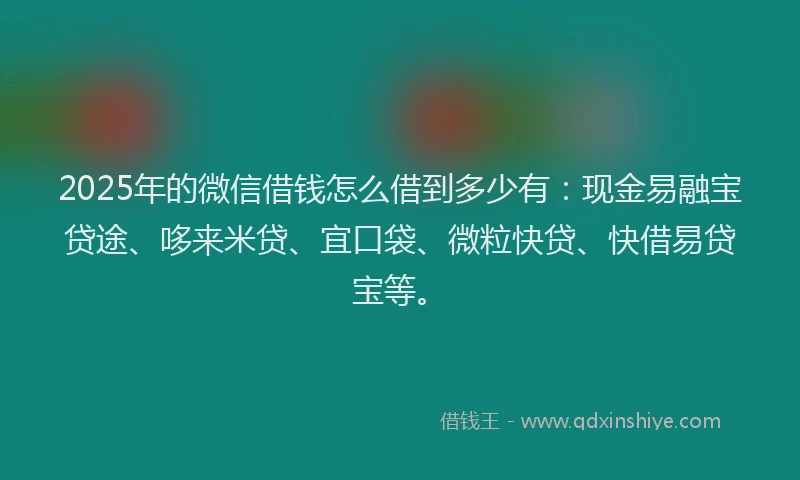 2025年的微信借钱怎么借到多少有：现金易融宝贷途、哆来米贷、宜口袋、微粒快贷、快借易贷宝等。