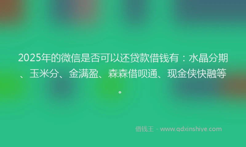 2025年的微信是否可以还贷款借钱有：水晶分期、玉米分、金满盈、森森借呗通、现金侠快融等。