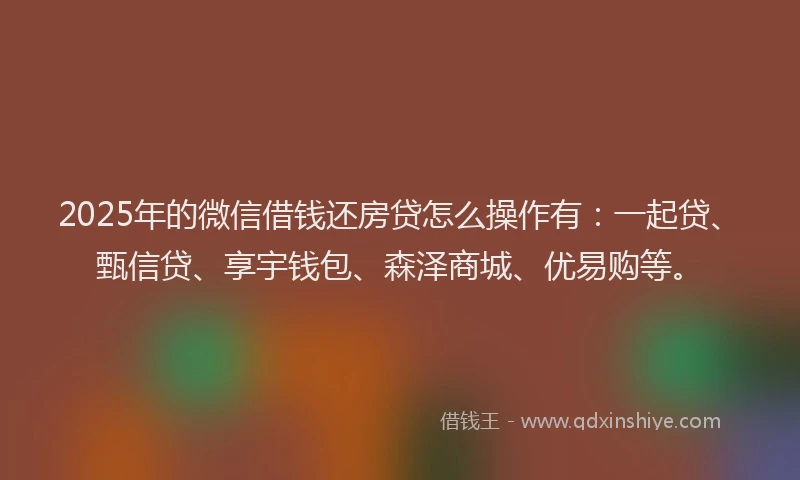 2025年的微信借钱还房贷怎么操作有：一起贷、甄信贷、享宇钱包、森泽商城、优易购等。
