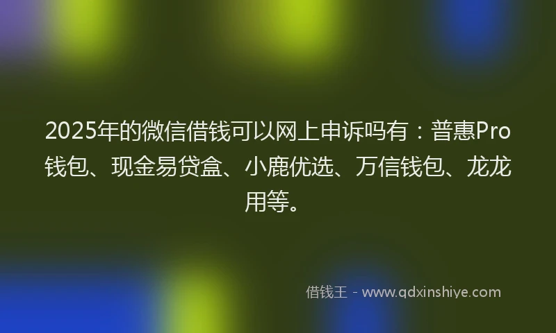 2025年的微信借钱可以网上申诉吗有：普惠Pro钱包、现金易贷盒、小鹿优选、万信钱包、龙龙用等。