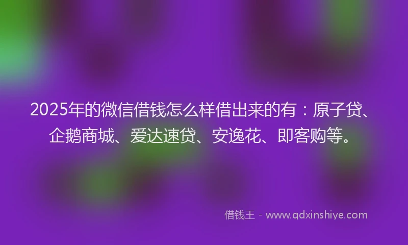 2025年的微信借钱怎么样借出来的有：原子贷、企鹅商城、爱达速贷、安逸花、即客购等。