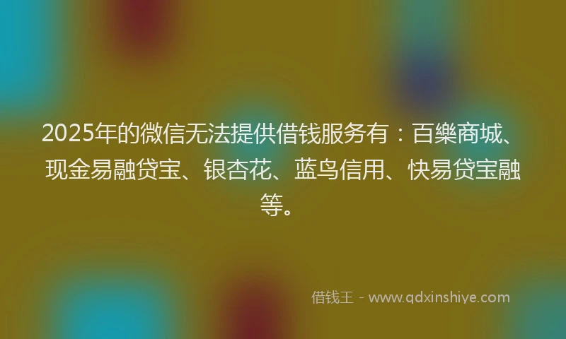 2025年的微信无法提供借钱服务有：百樂商城、现金易融贷宝、银杏花、蓝鸟信用、快易贷宝融等。