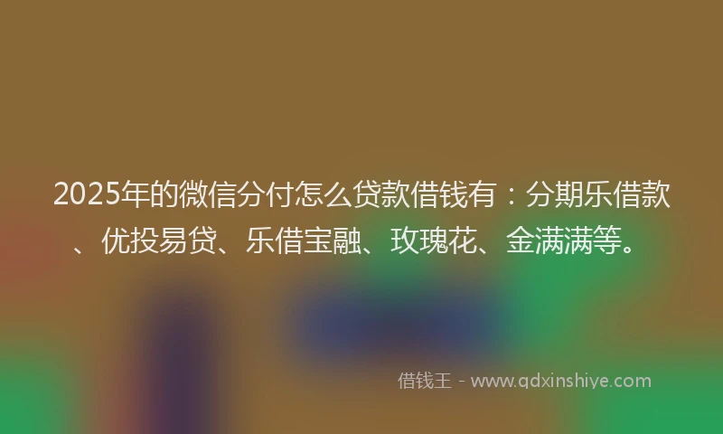 2025年的微信分付怎么贷款借钱有：分期乐借款、优投易贷、乐借宝融、玫瑰花、金满满等。