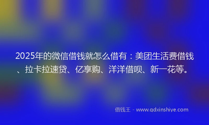 2025年的微信借钱就怎么借有：美团生活费借钱、拉卡拉速贷、亿享购、洋洋借呗、新一花等。