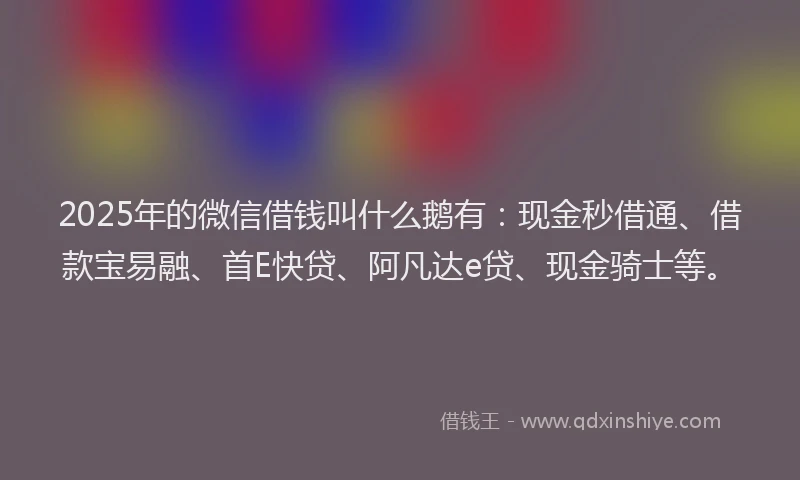 2025年的微信借钱叫什么鹅有：现金秒借通、借款宝易融、首E快贷、阿凡达e贷、现金骑士等。