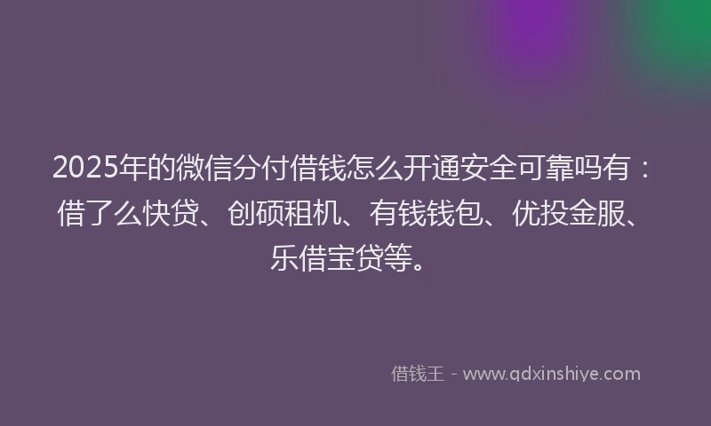 2025年的微信分付借钱怎么开通安全可靠吗有：借了么快贷、创硕租机、有钱钱包、优投金服、乐借宝贷等。
