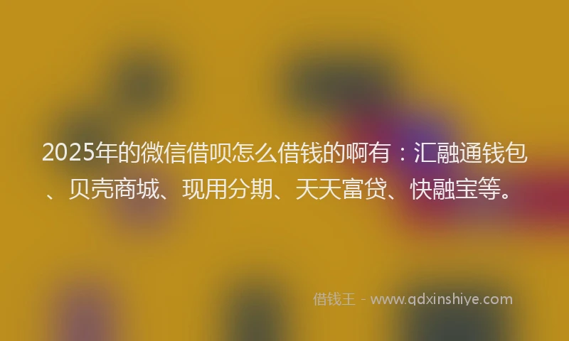 2025年的微信借呗怎么借钱的啊有：汇融通钱包、贝壳商城、现用分期、天天富贷、快融宝等。