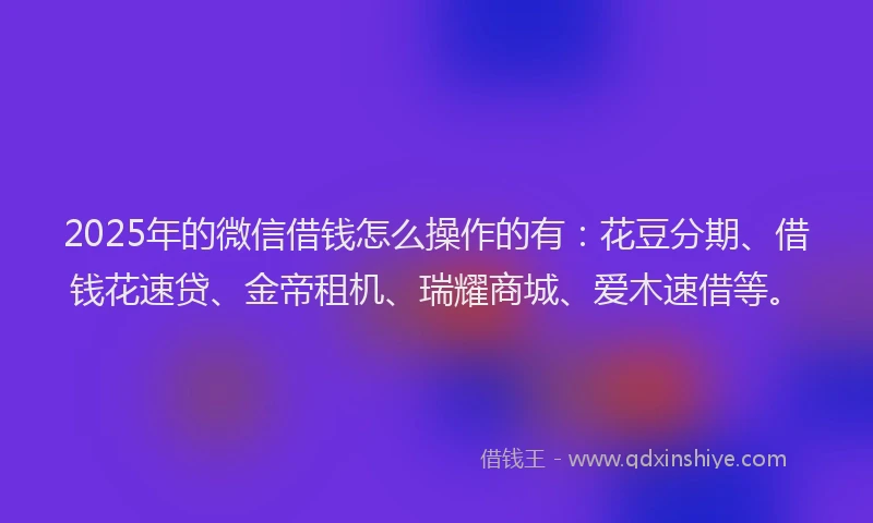 2025年的微信借钱怎么操作的有：花豆分期、借钱花速贷、金帝租机、瑞耀商城、爱木速借等。