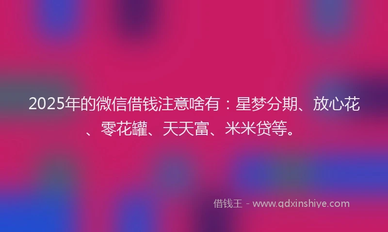 2025年的微信借钱注意啥有：星梦分期、放心花、零花罐、天天富、米米贷等。