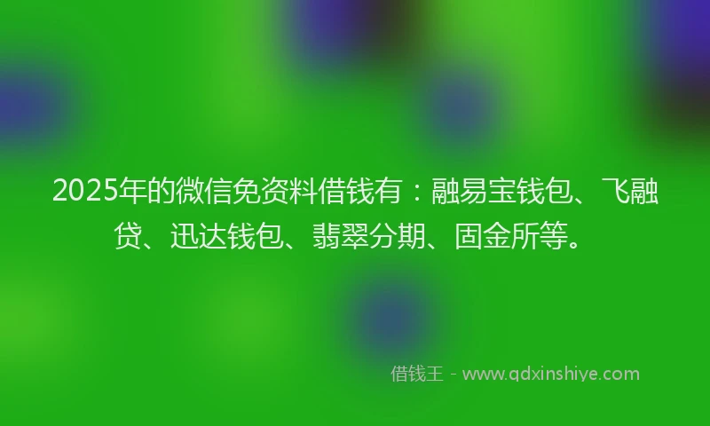 2025年的微信免资料借钱有：融易宝钱包、飞融贷、迅达钱包、翡翠分期、固金所等。