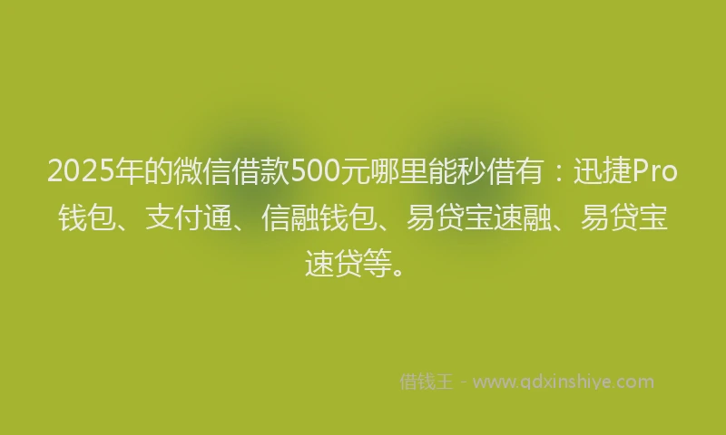 2025年的微信借款500元哪里能秒借有：迅捷Pro钱包、支付通、信融钱包、易贷宝速融、易贷宝速贷等。