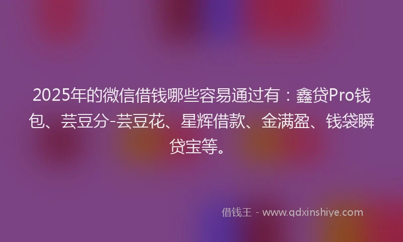 2025年的微信借钱哪些容易通过有：鑫贷Pro钱包、芸豆分-芸豆花、星辉借款、金满盈、钱袋瞬贷宝等。
