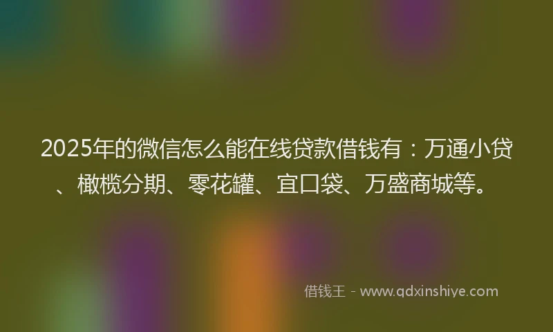 2025年的微信怎么能在线贷款借钱有：万通小贷、橄榄分期、零花罐、宜口袋、万盛商城等。