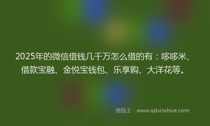 2025年的微信借钱几千万怎么借的有：哆哆米、借款宝融、金悦宝钱包、乐享购、大洋花等。