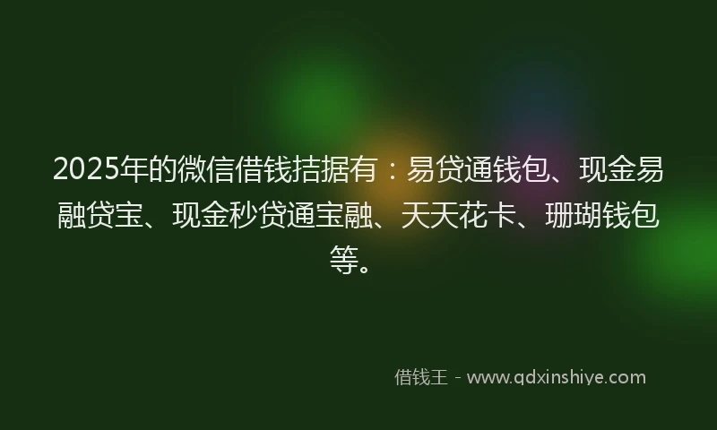 2025年的微信借钱拮据有：易贷通钱包、现金易融贷宝、现金秒贷通宝融、天天花卡、珊瑚钱包等。