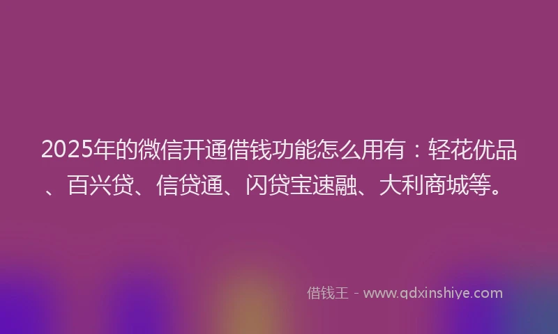 2025年的微信开通借钱功能怎么用有：轻花优品、百兴贷、信贷通、闪贷宝速融、大利商城等。