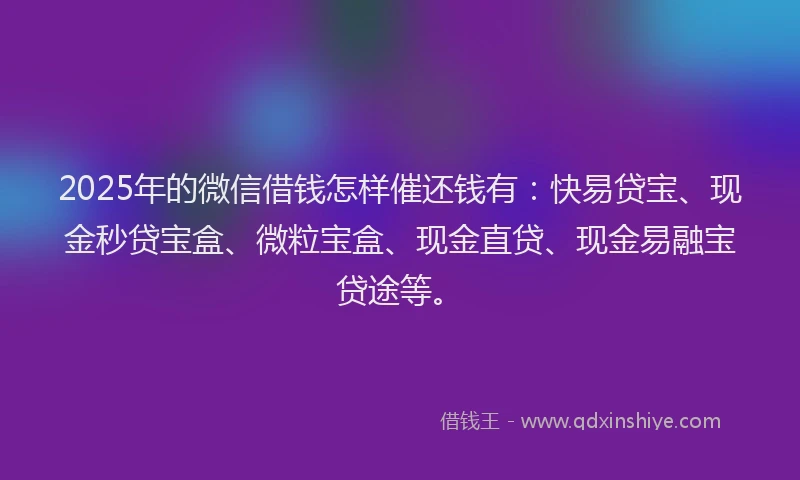 2025年的微信借钱怎样催还钱有：快易贷宝、现金秒贷宝盒、微粒宝盒、现金直贷、现金易融宝贷途等。