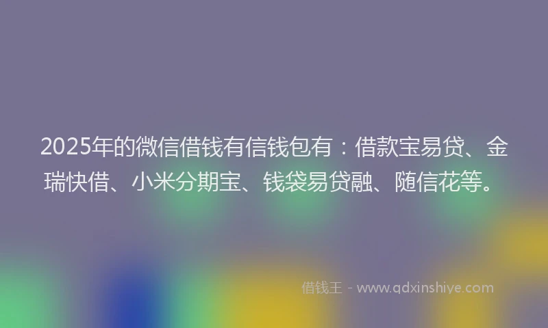 2025年的微信借钱有信钱包有：借款宝易贷、金瑞快借、小米分期宝、钱袋易贷融、随信花等。